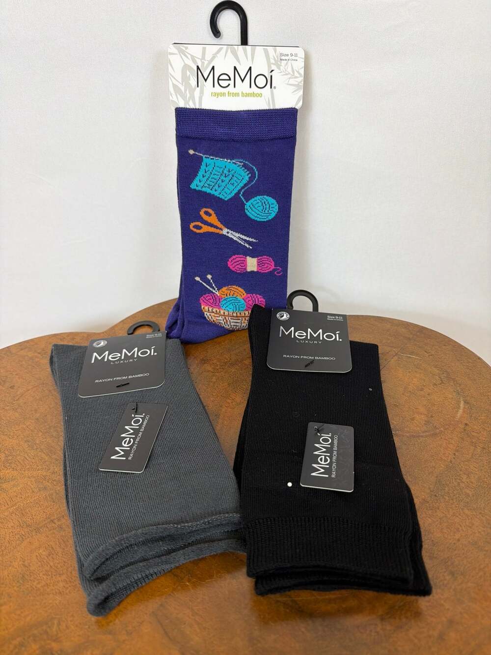 NWT MeMoi 3 Pack Womens Bamboo Crew Socks Knitting Gray Black Size 9-11
